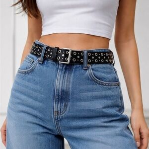 All Saints Stud Eyelet Belt M/L Black Leather Grommet Edgy Cool Punk Rock Chic